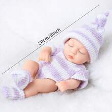 8 Inch Realistic Silicone Baby Doll Pacifying Toy Soft Vinyl Action Figure Doll, Birthday Gift, Collectible, Changeable Clothes, Pretend Play, For Girls - Purple Striped Clothes Doll - View 3