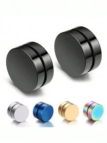 2 Miếng 5 Màu sắc Punk Thép không gỉ Nam Nam châm Tai Kẹp Nghiên cứu Bộ Không xuyên Hoa tai Đồ trang sức Qủa tặng - tròn - Xem 6