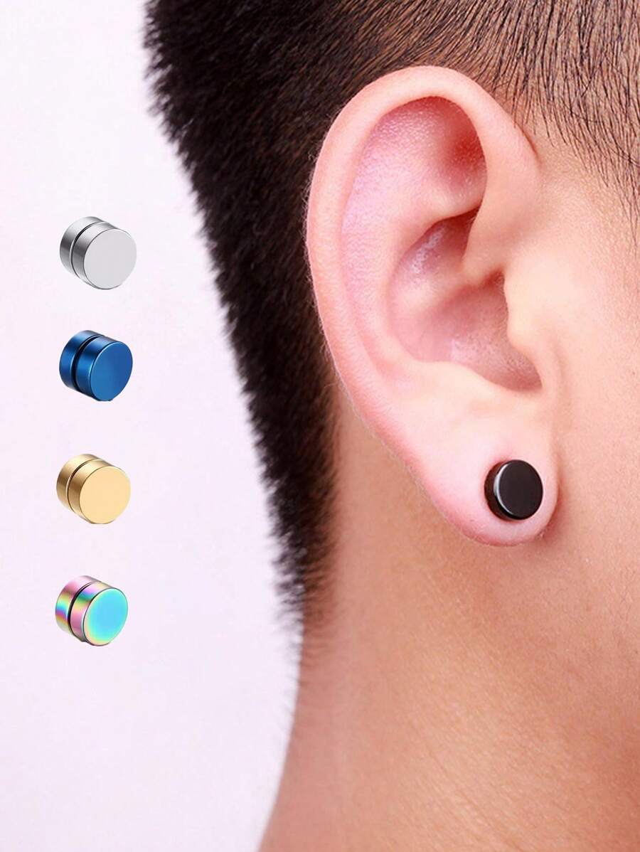 2 Miếng 5 Màu sắc Punk Thép không gỉ Nam Nam châm Tai Kẹp Nghiên cứu Bộ Không xuyên Hoa tai Đồ trang sức Qủa tặng - tròn - Xem 1