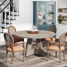 Tribesigns Round Dining Table For 4, 47 Inch Farmhouse Kitchen Table Small Dinner Table Wood Kitchen Dinning Table For Dining Room Kitchen,Living Room - Xám - Xem 3