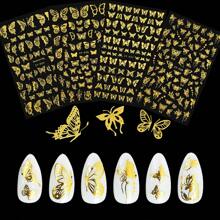 4入組全息蝴蝶美甲貼紙4張（zy35-zy38）,金色蝴蝶美甲貼紙,蝴蝶貼花,膠合激光蝴蝶美甲貼紙,全息金色蝴蝶美甲裝飾,蝴蝶美甲 - 金色 - 查看 3