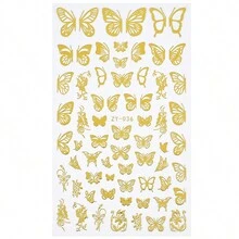 4入組全息蝴蝶美甲貼紙4張（zy35-zy38）,金色蝴蝶美甲貼紙,蝴蝶貼花,膠合激光蝴蝶美甲貼紙,全息金色蝴蝶美甲裝飾,蝴蝶美甲 - 金色 - 查看 5