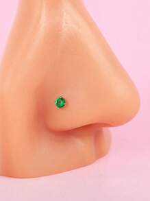 新品迷你立方鋯石裝飾不鏽鋼鼻針,個性化時尚配件 - 綠色 - 查看 1