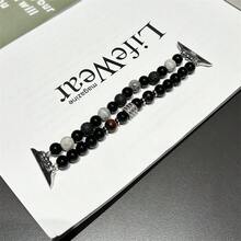 天然熔岩石和瑪瑙珠寶手鍊,兼容蘋果手表49mm 45mm 42mm 44mm男女時尚彈性手帶,兼容蘋果手表ultra 9 8 7 6 5 4 3 2 1 Se2 Se - 38/40/41mm - 查看 13