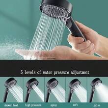 4pcs Set Adjustable Black Shower Head,Black Handheld Shower Head With Hose And Self Adhesive Holder,Multi-Functional High Pressure Shower Head With 5 Functions, Water-Saving Removable Shower Head,Bathroom Sets Full Set, Shower Head - Black - View 10