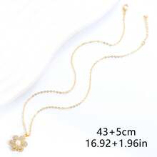 1入流行閃亮鑽石和珍珠吊墜項鍊,優雅的花形鎖骨鏈首飾,適用於派對裝飾配件 - 金色 - 查看 7