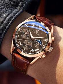 BINBOND BINBOND Men's Quartz Watch Luxury Sports Waterproof Chronograph Luminous Date Men's Watch Business Leather Men's Watch Clock