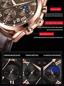 BINBOND BINBOND Men's Quartz Watch Luxury Sports Waterproof Chronograph Luminous Date Men's Watch Business Leather Men's Watch Clock
