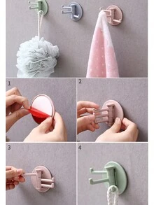 4入組塑料鉤子,多功能浴室壁掛架,免鑽孔,免痕掛鉤,旋轉式鉤類,3個分支,強力粘扣鉤子 - 杏色 - 查看 3