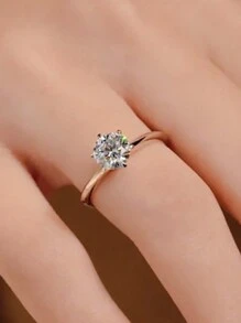 yijiangbeiting 情人節女士戒指六爪假鋯石戒指,1克拉高碳鑽石結婚禮物1入組 - 銀色 - 查看 2