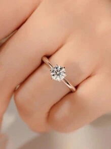 yijiangbeiting 情人節女士戒指六爪假鋯石戒指,1克拉高碳鑽石結婚禮物1入組 - 銀色 - 查看 4