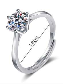 yijiangbeiting 情人節女士戒指六爪假鋯石戒指,1克拉高碳鑽石結婚禮物1入組 - 銀色 - 查看 6