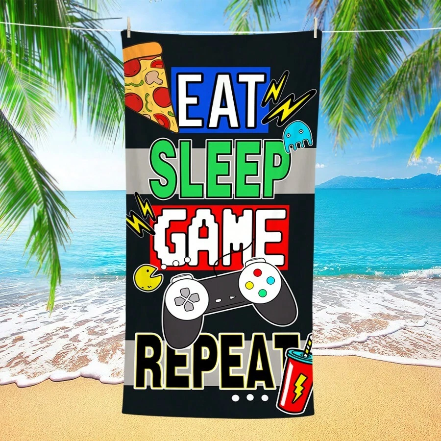 1入組「吃飯、睡覺、玩遊戲」海灘毛巾,微纖維海灘毛巾,超強吸水力海灘毛巾,大尺寸重量級毛巾,適合旅行、游泳、運動、露營、瑜伽（成人） - 彩色 - 查看 1