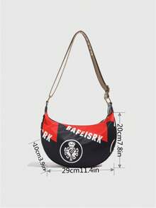 时尚休闲复古防水宽肩带单肩斜挎包，旅行背包，通勤斜挎包 - 黑色 - 查看 9