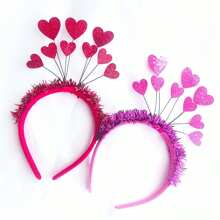1入新款情人節心形頭箍，派對婚禮節慶紅色和粉色皇冠髮帶 - 彩色 - 查看 6