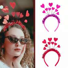 1入新款情人節心形頭箍，派對婚禮節慶紅色和粉色皇冠髮帶 - 彩色 - 查看 3