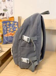 极简主义大容量灯芯绒背包学校背包、书包大容量、经典、休闲适合青少年女孩、女士、大学生、男孩和男人、大学、中学、高中、户外、旅行、郊游、返校、度假、休闲背包、书包、书包、返校用品 - 灰色 - 查看 3