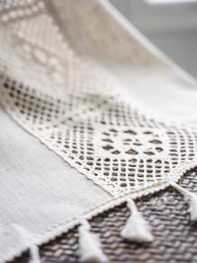 Bubaba 1pc Beige Hollow Out Sheer Curtain, Bohemian Vintage Linen Crochet Patchwork Tassels Decor Rod Pocket Bedroom Window Curtains, Suitable For Living Room, Bedroom, Kitchen, Cafe, Gym - For Daily, Holiday, Seasonal Use - Beige - View 9