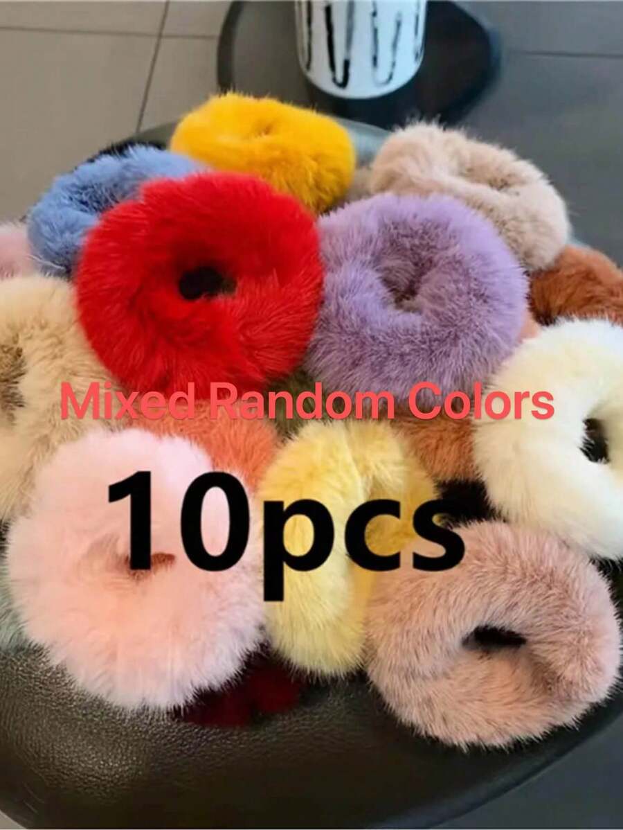 10pcs Colorful Simple Plush Hair Ties, Random Colors, Everyday Use - Multicolor - View 1