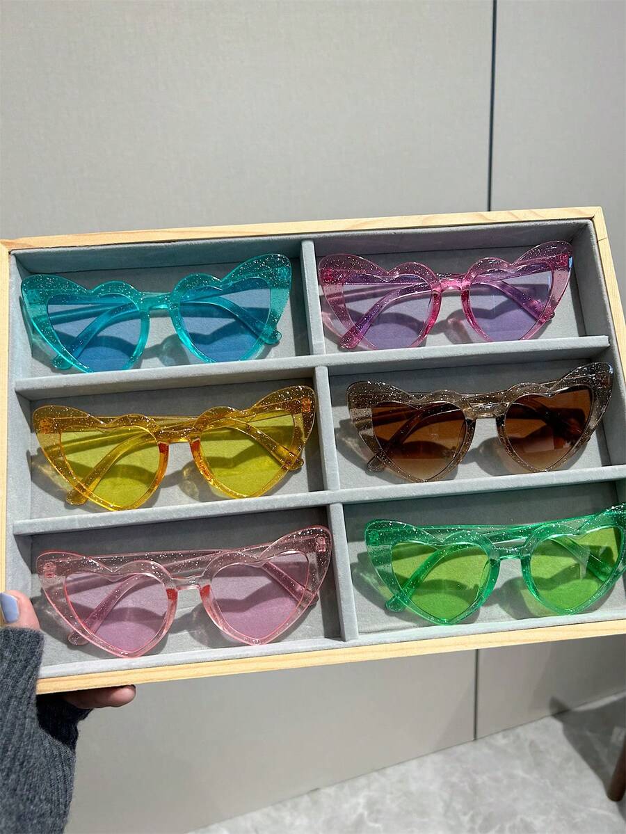 6pcs Ladies' Heart Shaped Vintage & High-End Feeling & Fashion Glasses - Multicolor - View 1