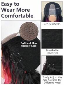 漸層酒紅色亮點長波浪黑色到紅色人造纖維波浪髮型女人28英寸日常使用髮型 - 酒紅色 - 查看 6