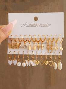 6對簡約c設計人造珍珠耳環套裝（女性）,適用於約會和度假 - 金黃色 - 查看 5