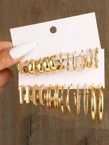 6對簡約c設計人造珍珠耳環套裝（女性）,適用於約會和度假 - 金黃色 - 查看 9