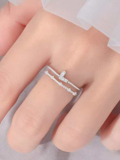 1入組獨特設計雙層心形圓環帶鑽石鑲嵌,合適的適用於約會,派對,畢業,旅行,日常最好禮物適合女孩在夏天,海灘,節日,至女朋友和朋友們