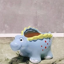 1個恐龍造型的陶瓷花盆,可種植多肉植物,適合作為桌上裝飾 - 藍色 - 查看 1