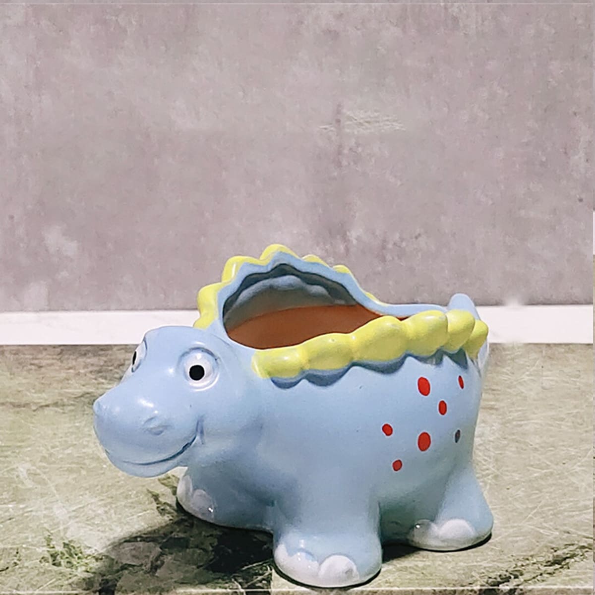 1個恐龍造型的陶瓷花盆,可種植多肉植物,適合作為桌上裝飾 - 藍色 - 查看 1