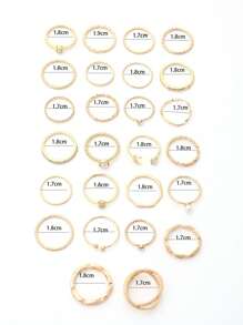 26入奢華又輕盈的混搭幾何戒指，飾有鑽石、假珍珠、太陽和月亮圖案，適合女性日常配戴 - 金色 - 查看 5