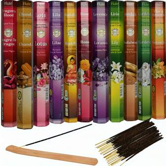 11 Most Popular Hem Fragrances, Box Of 20 With Free Burner - Sandalwood, Lavender, Rose, Gardenia, Premium Incense Sticks 20 Sticks Per Pack Hand Dipped Gifts Birthday Graduation