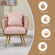 HOMEFUN Velvet Accent Chair Modern Upholstered Armchair Tufted Chair With Metal Frame, Single Leisure Chairs For Living Room Bedroom Office Balcony - 粉色 - 查看 4