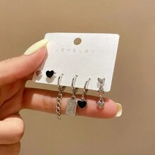 3pairs Teen Girls' Cute Heart Chain Design Earrings With Sophisticated Sense Of Style And - Silver - View 2