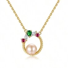 1pc S925 Sterling Silver Pendant Necklace Embedded With Colorful Cubic Zirconia And Natural Freshwater Pearl, Original Design, Suitable For Daily, Party And Dating Wear - Yellow Gold - View 8
