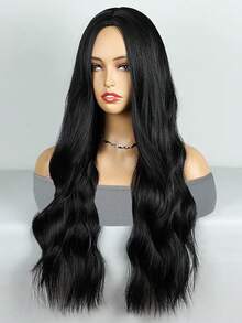 24 英寸长棕色女士假发天然合成发合成假发散卷假发耐热 - 黑色 - 查看 5