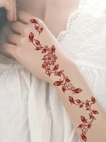 2 Sheet Flower Henna Tattoo Sticker Maroon Waterproof Hand Tattoo For Women Party Decals - Brown - View 6