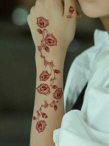 2 Sheet Flower Henna Tattoo Sticker Maroon Waterproof Hand Tattoo For Women Party Decals - Brown - View 5
