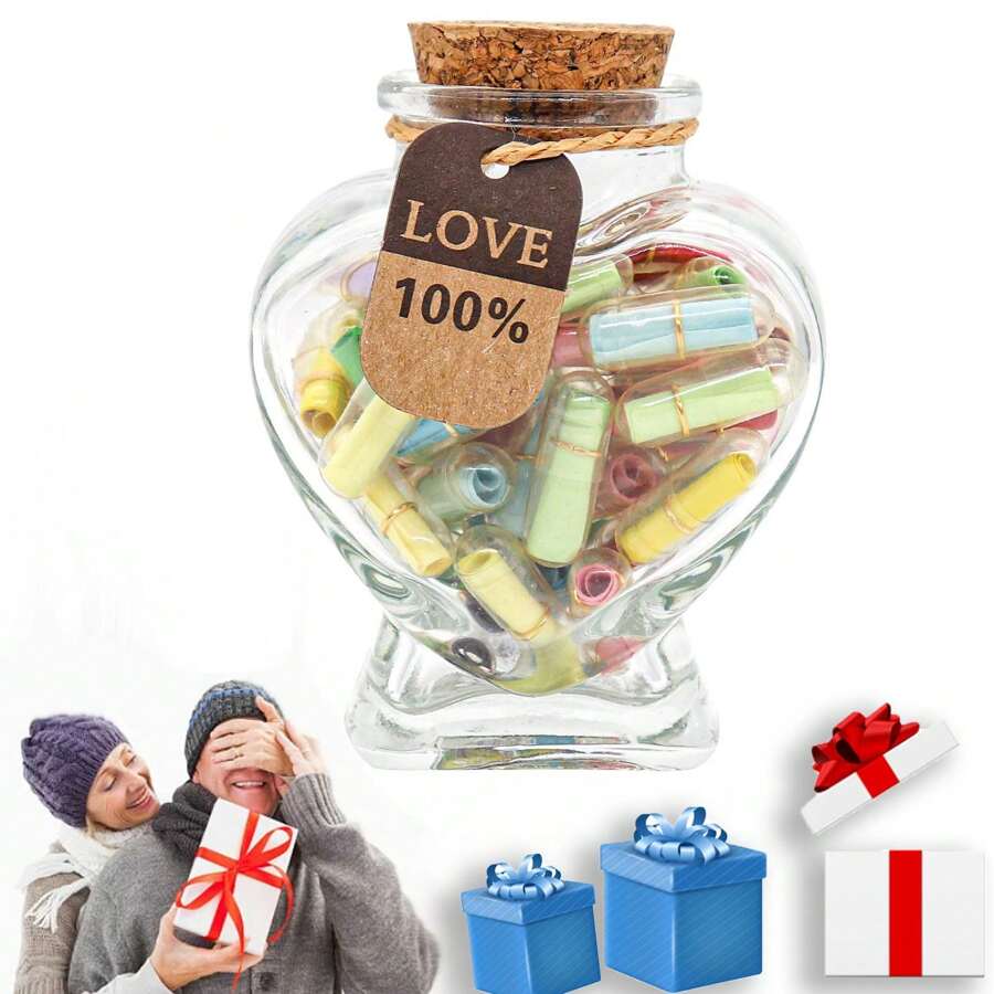 愛心膠囊情侶禮物,diy祝福瓶,瓶中信,膠囊情書,適用於周年慶祝、生日、情人節、母親節禮物（透明） - 白色 - 查看 1