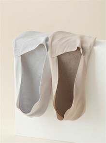 2/4/5 pares de calcetines invisibles de barco de seda de hielo absorbentes para hombre con fondo de toalla de unicolor y suela de silicona antideslizante (sin tarjeta de papel)