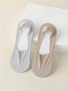 2/4/5 pares de calcetines invisibles de barco de seda de hielo absorbentes para hombre con fondo de toalla de unicolor y suela de silicona antideslizante (sin tarjeta de papel)