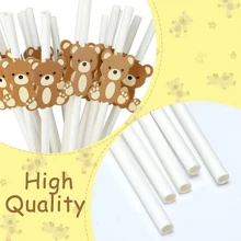 10/20pcs Daisy Flower Paper Straws Disposable Tableware For Birthday Dessert Party Decoration Straws, Kitchen, Christmas Gift,School Supplies - Bear - View 5