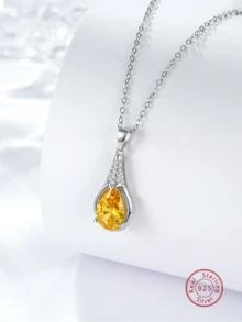 1pc Elegant Luxury Sterling Silver & Cubic Zirconia Necklace Suitable For Women's Daily Wear, Party, Commuting, Christmas Gift - Yellow - View 2