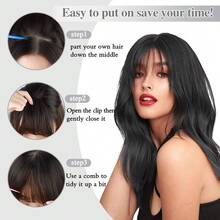 1pc Bangs Hair Clip In Bangs For Girls Synthetic Clip In Air Extensions For Daily Use Hair Accessories - Black - View 6