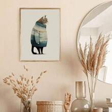 1張布面印刷海報,可愛豐滿的貓在復古風格中穿毛衣。適用於工作室,宿舍,客廳,臥室,走廊,桌面,沙發背景裝飾。這是一份藝術家給貓奴的禮物。家居裝飾。pvc筒包裝,無框 - 彩色 - 查看 3