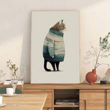 1張布面印刷海報,可愛豐滿的貓在復古風格中穿毛衣。適用於工作室,宿舍,客廳,臥室,走廊,桌面,沙發背景裝飾。這是一份藝術家給貓奴的禮物。家居裝飾。pvc筒包裝,無框 - 彩色 - 查看 2
