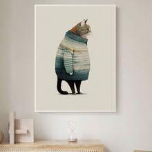 1張布面印刷海報,可愛豐滿的貓在復古風格中穿毛衣。適用於工作室,宿舍,客廳,臥室,走廊,桌面,沙發背景裝飾。這是一份藝術家給貓奴的禮物。家居裝飾。pvc筒包裝,無框 - 彩色 - 查看 4