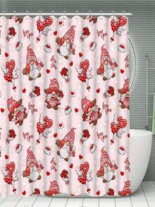 4pcs/Set Creative Valentine'S Day Heart Tree & Truck Pattern Printed Shower Curtain Set, Including Bathroom Curtain, Carpet, Toilet Cover, Non-Slip Mat And 12 Hooks - Multicolor - View 3
