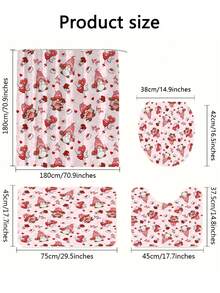 4pcs/Set Creative Valentine'S Day Heart Tree & Truck Pattern Printed Shower Curtain Set, Including Bathroom Curtain, Carpet, Toilet Cover, Non-Slip Mat And 12 Hooks - Multicolor - View 2