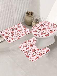 4pcs/Set Creative Valentine'S Day Heart Tree & Truck Pattern Printed Shower Curtain Set, Including Bathroom Curtain, Carpet, Toilet Cover, Non-Slip Mat And 12 Hooks - Multicolor - View 4